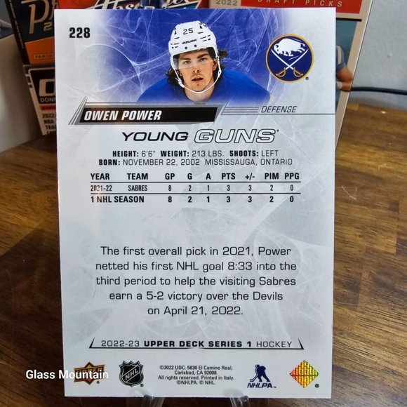 SOLD - 2022-23 Upper Deck NHL Hockey Series 1 Jumbo Young Guns Owen Power #228 - Picture 3 of 3